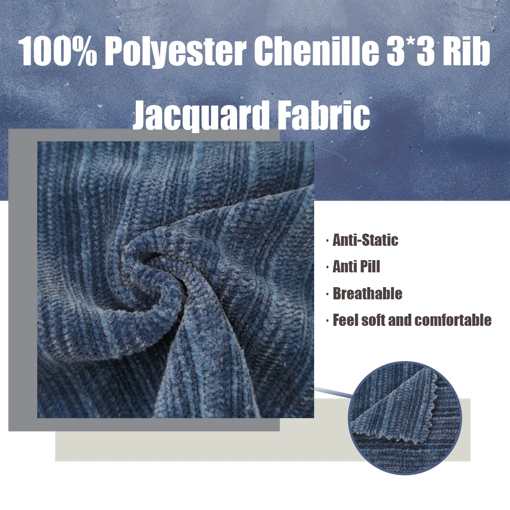 100polyester Chenille 3*3 Rib Coarse Needle Jacquard Fleece Fabric Poly Spandex Chenille Slub Stripe Jersey Knitted Fabric Stretch Interlock Knit Wedding Fabric