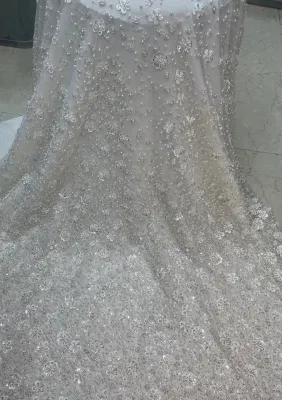 Paillettes Da Sposa Di Lusso Ricamo Perline Matrimonio Tulle Tessuto Di Pizzo Con Perline Bianche